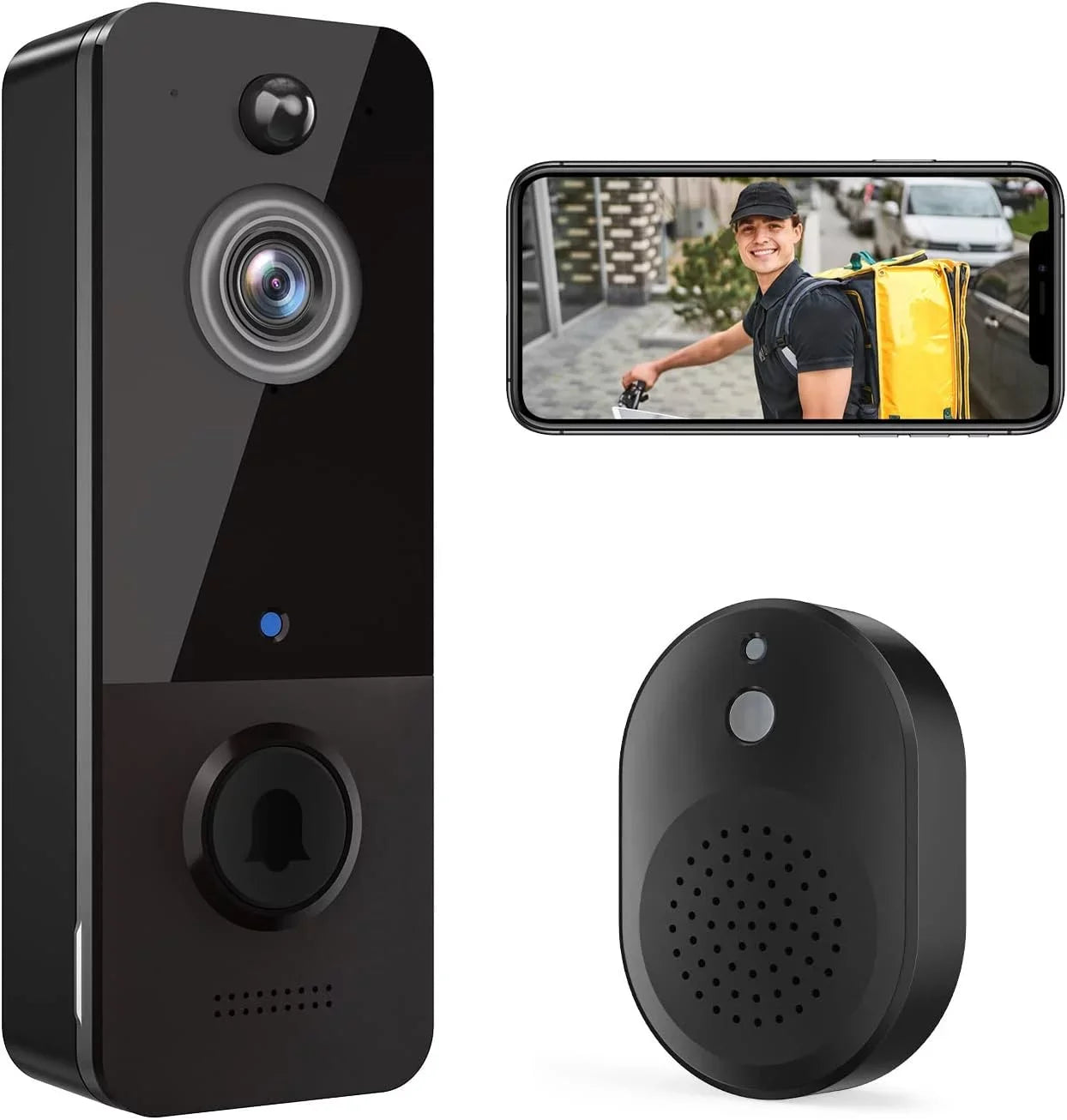 Smart Wireless Doorbell Camera with Chime and Video Security, Black