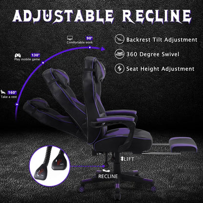 [Labor Day] Zeanus Gaming Chair with Footrest Recliner Adult Computer Chair with Massage Chair Adjustable Lumbar Cushion Large and Tall, Ergonomic Office Gaming Chair for Heavy Racing Recliners ZE100 Gamingchairs