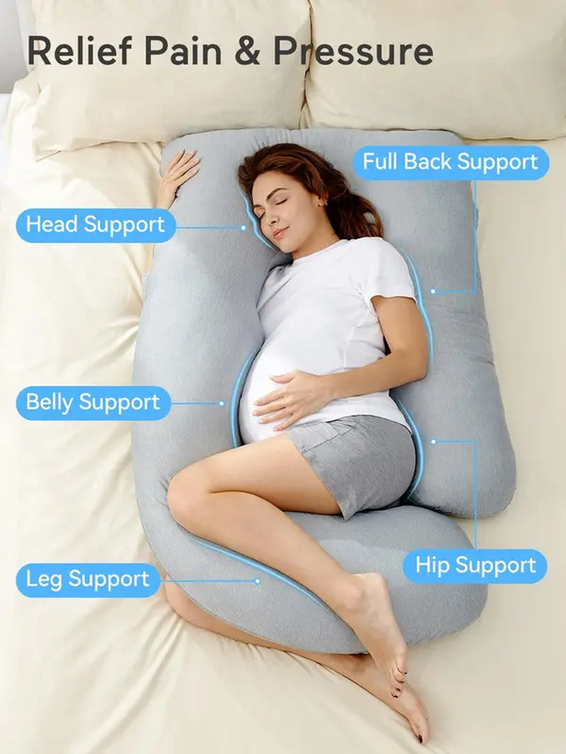 Momcozy Pregnancy Pillows with Cooling Cover, U-Shaped Full Body Maternity Pillow for Side Sleepers 57 Inch - Support for Back, Hip, Belly, Legs for Pregnant Women, 1 Pack