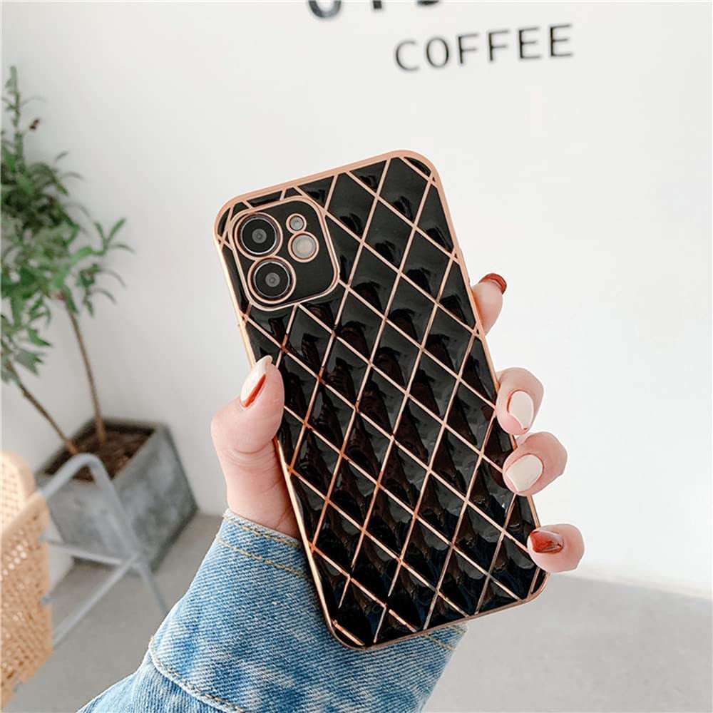 Compatible with Iphone 11 Pro Max Case, Luxury Gold Plating Design Diamond Geometric Pattern for Girls Woman Soft TPU Shockproof Camera Protective Case for Iphone 11 Pro Max-Black