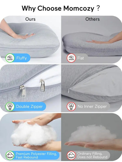 Momcozy Pregnancy Pillows with Cooling Cover, U-Shaped Full Body Maternity Pillow for Side Sleepers 57 Inch - Support for Back, Hip, Belly, Legs for Pregnant Women, 1 Pack