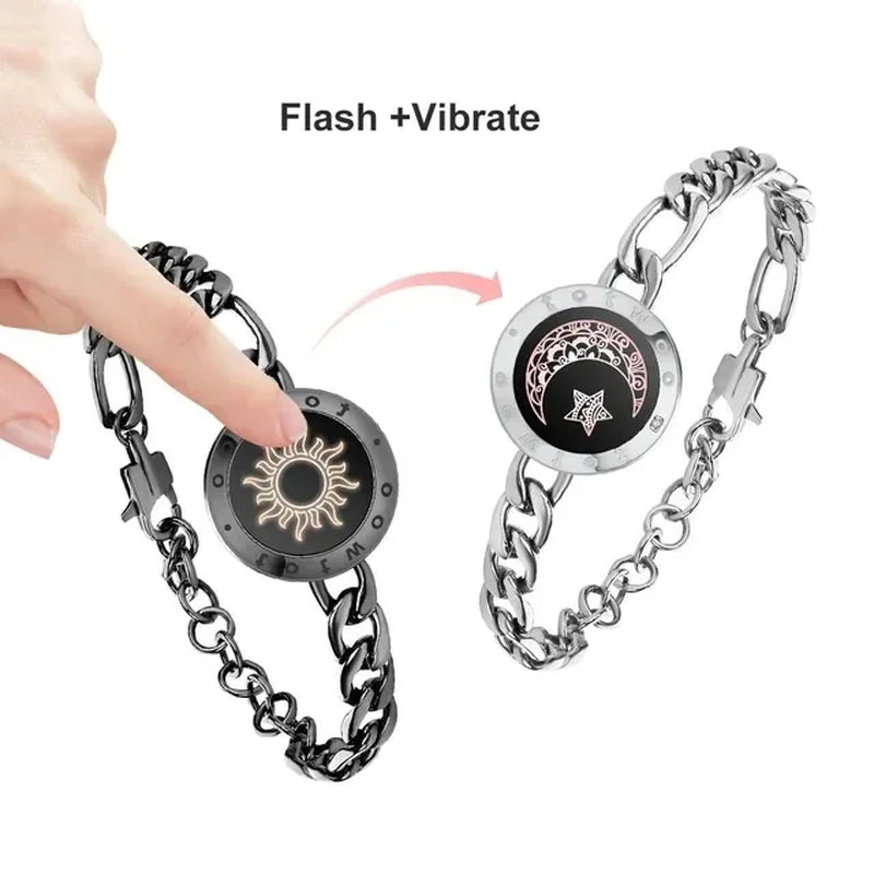 Totwoo Long Distance Touch Light Up&Vibrate Bracelets for Couples, Long Distance Relationship Gifts Smart Sun&Moon Love Bracelet