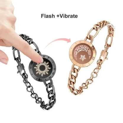 Totwoo Long Distance Touch Light Up&Vibrate Bracelets for Couples, Long Distance Relationship Gifts Smart Sun&Moon Love Bracelet