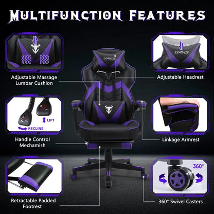 [Labor Day] Zeanus Gaming Chair with Footrest Recliner Adult Computer Chair with Massage Chair Adjustable Lumbar Cushion Large and Tall, Ergonomic Office Gaming Chair for Heavy Racing Recliners ZE100 Gamingchairs