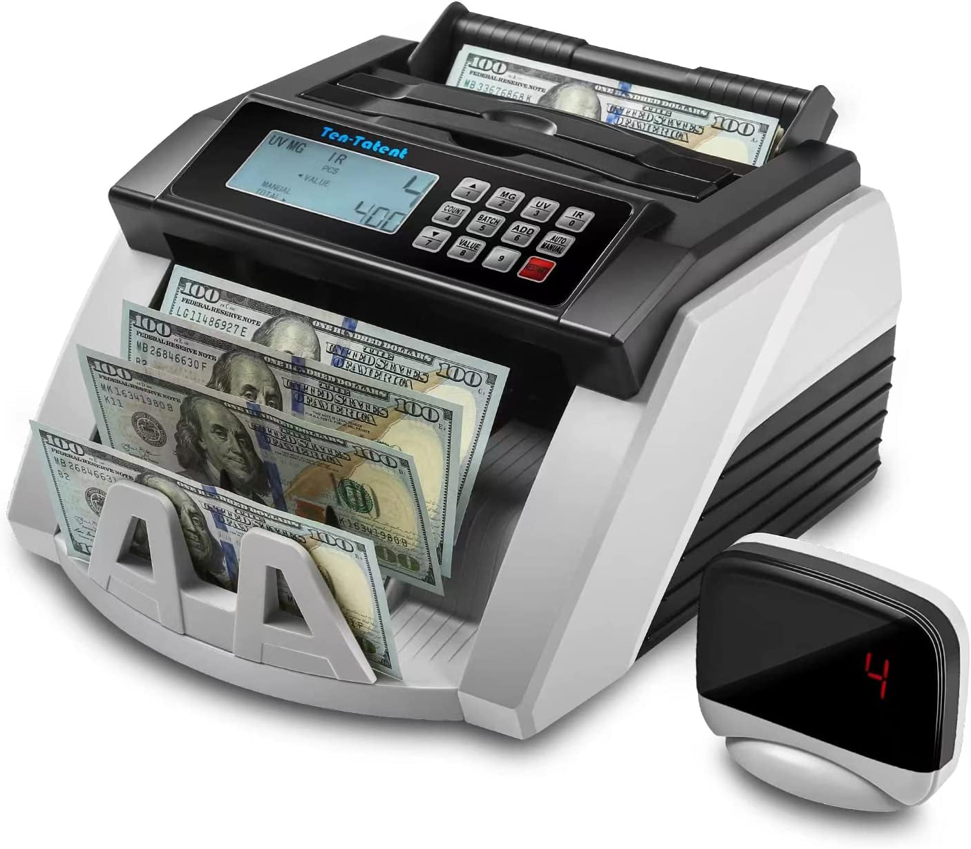 Bill Counter Machine, Money Counting Machine with UV/MG/MT/IR Counterfeit Detection, Count Value of Bills, Valucount, Add and Batch Modes, Large LED Display, 1,000 Bills/Min (Black)