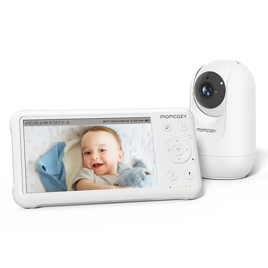 Momcozy Baby Monitor with 2 Cameras 5’ 1080P Split Screen Video Baby Monitor with Camera and Audio No Wifi for Baby Safety 5000Mah Battery Infrared Night Vision 2-Way Audio 960Ft